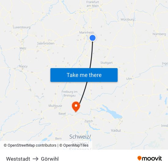 Weststadt to Görwihl map