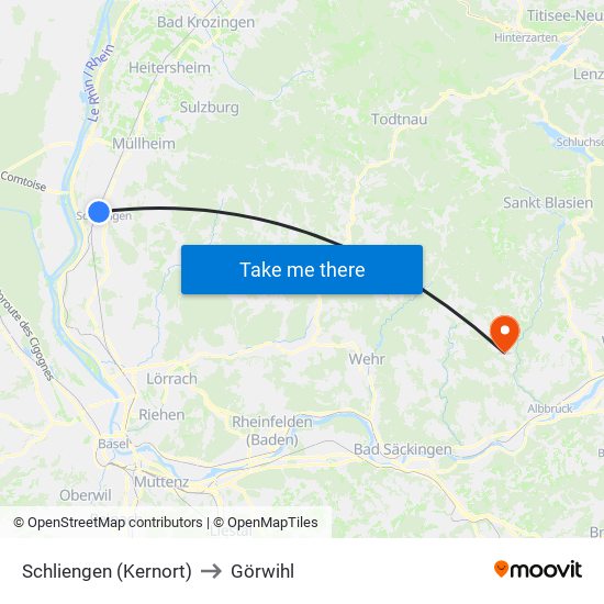Schliengen (Kernort) to Görwihl map