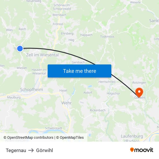 Tegernau to Görwihl map