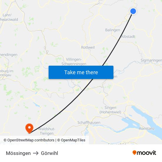 Mössingen to Görwihl map