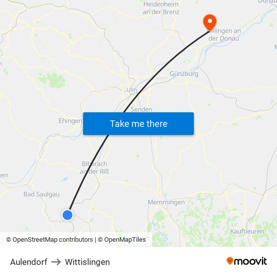 Aulendorf to Wittislingen map