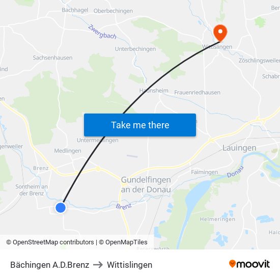 Bächingen A.D.Brenz to Wittislingen map