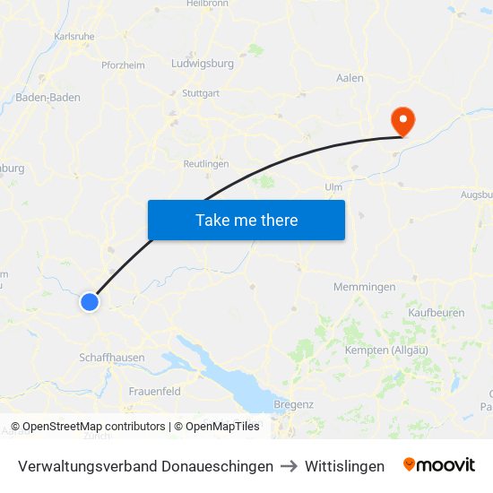 Verwaltungsverband Donaueschingen to Wittislingen map