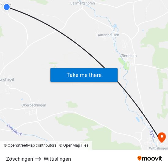 Zöschingen to Wittislingen map