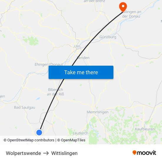 Wolpertswende to Wittislingen map