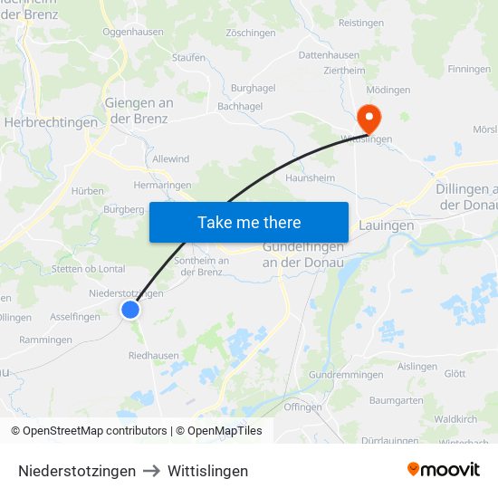 Niederstotzingen to Wittislingen map