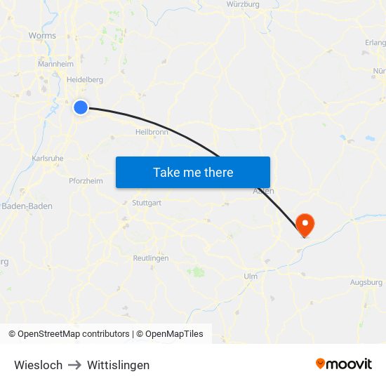 Wiesloch to Wittislingen map