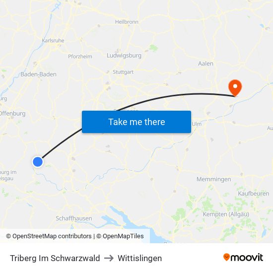 Triberg Im Schwarzwald to Wittislingen map