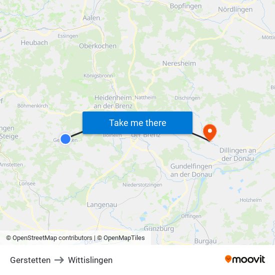 Gerstetten to Wittislingen map