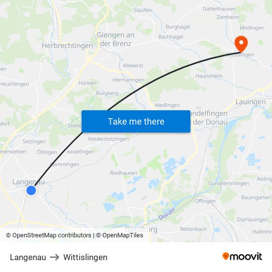 Langenau to Wittislingen map