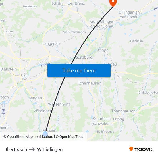 Illertissen to Wittislingen map