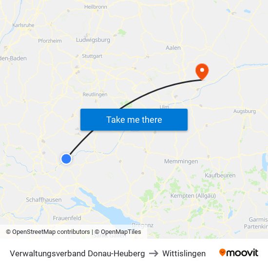 Verwaltungsverband Donau-Heuberg to Wittislingen map