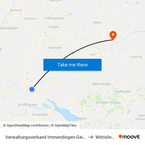 Verwaltungsverband Immendingen-Geisingen to Wittislingen map