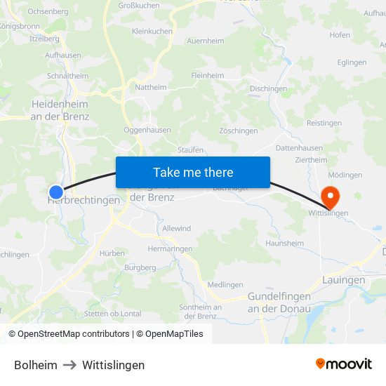 Bolheim to Wittislingen map