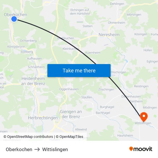 Oberkochen to Wittislingen map