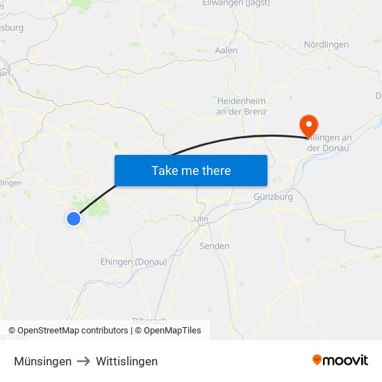 Münsingen to Wittislingen map