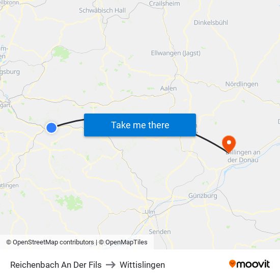 Reichenbach An Der Fils to Wittislingen map