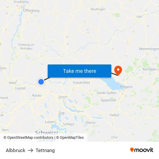 Albbruck to Tettnang map