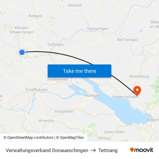 Verwaltungsverband Donaueschingen to Tettnang map