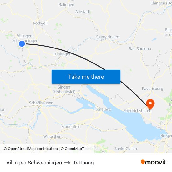 Villingen-Schwenningen to Tettnang map