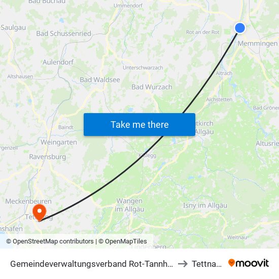 Gemeindeverwaltungsverband Rot-Tannheim to Tettnang map