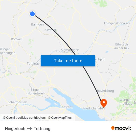 Haigerloch to Tettnang map