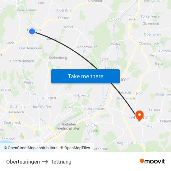 Oberteuringen to Tettnang map