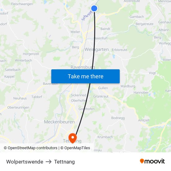 Wolpertswende to Tettnang map