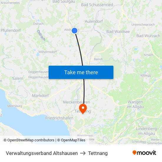 Verwaltungsverband Altshausen to Tettnang map