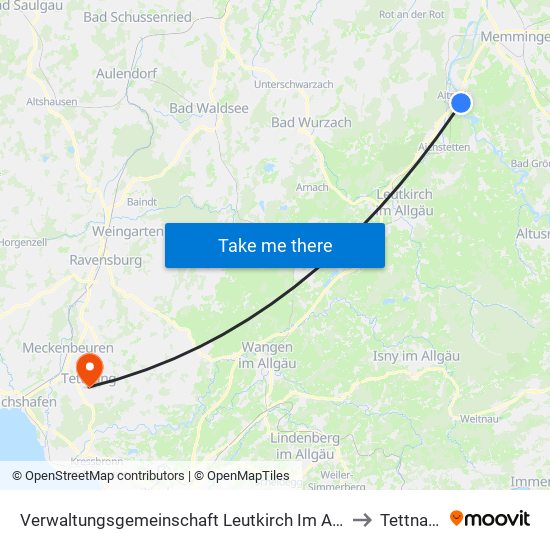 Verwaltungsgemeinschaft Leutkirch Im Allgäu to Tettnang map