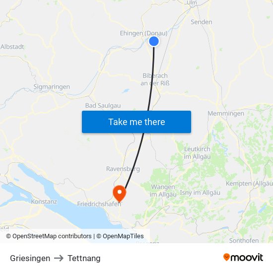 Griesingen to Tettnang map