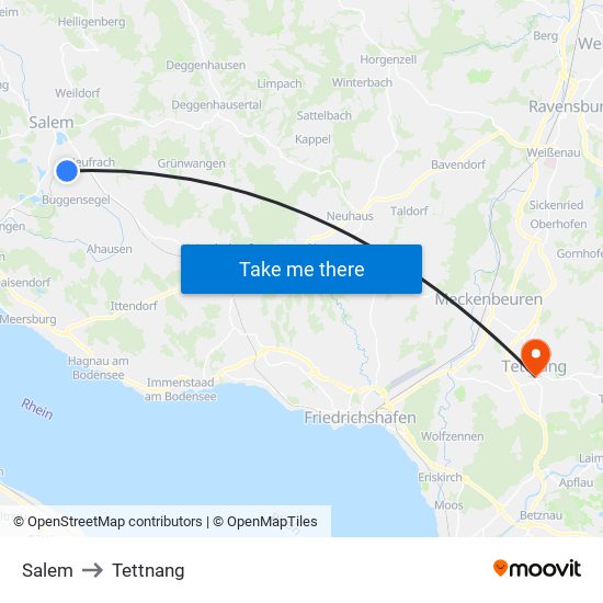 Salem to Tettnang map