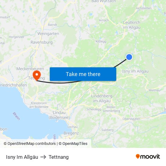 Isny Im Allgäu to Tettnang map