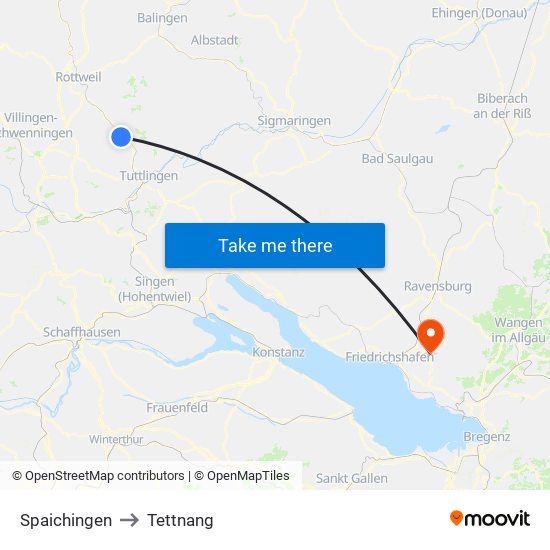 Spaichingen to Tettnang map
