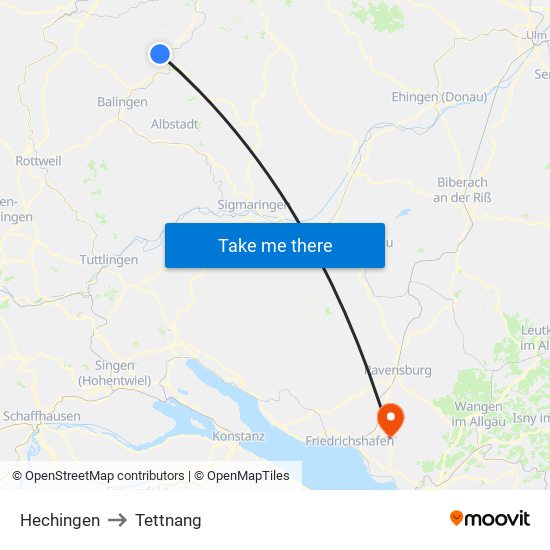 Hechingen to Tettnang map