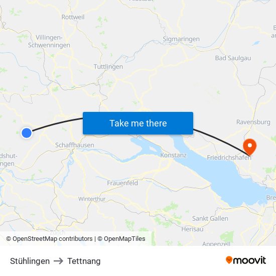 Stühlingen to Tettnang map