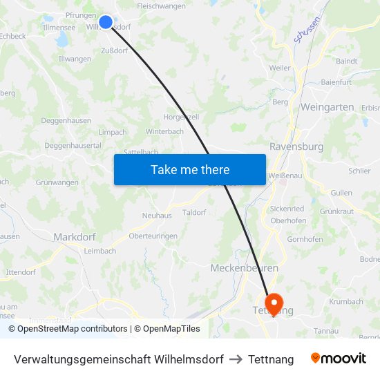 Verwaltungsgemeinschaft Wilhelmsdorf to Tettnang map