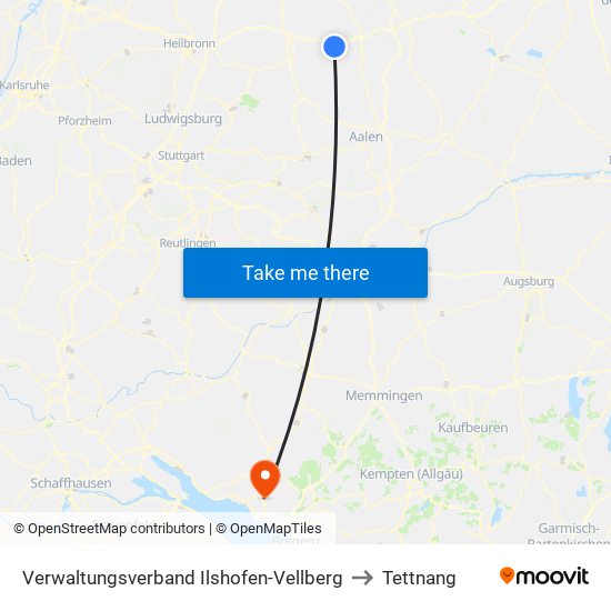 Verwaltungsverband Ilshofen-Vellberg to Tettnang map