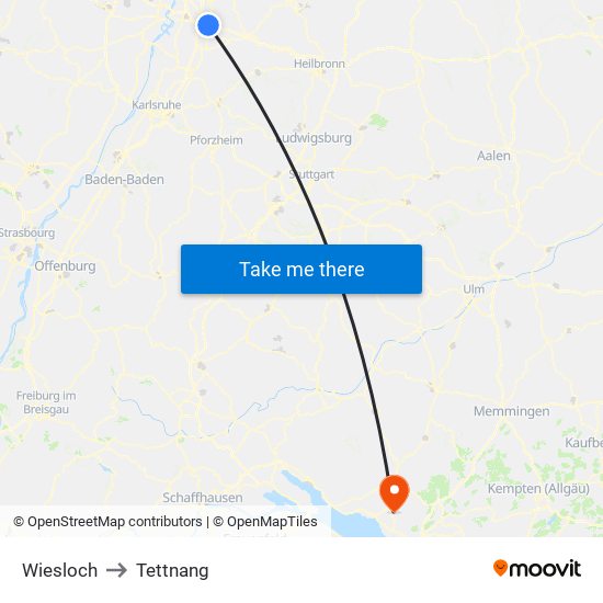 Wiesloch to Tettnang map