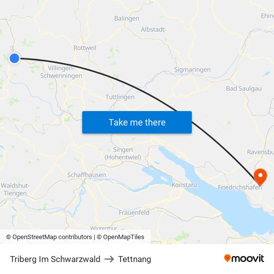 Triberg Im Schwarzwald to Tettnang map