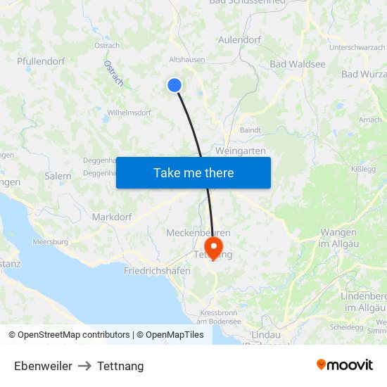 Ebenweiler to Tettnang map