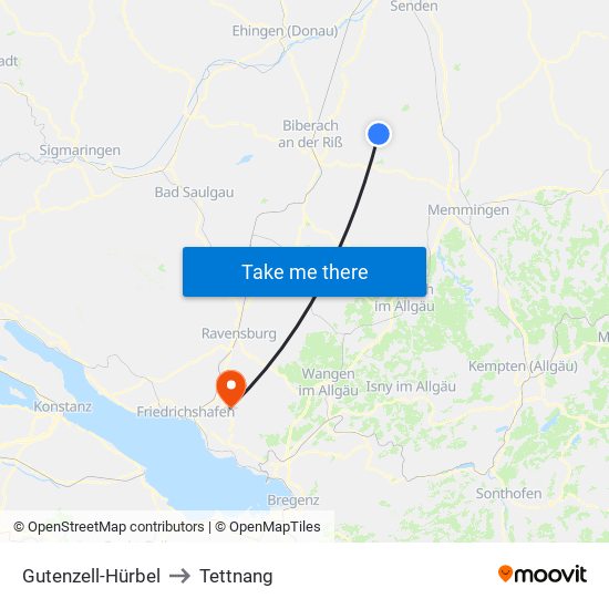 Gutenzell-Hürbel to Tettnang map