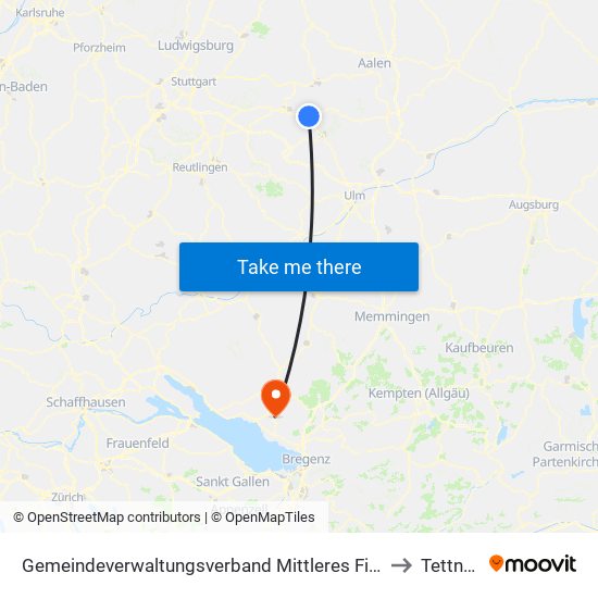 Gemeindeverwaltungsverband Mittleres Fils-Lautertal to Tettnang map
