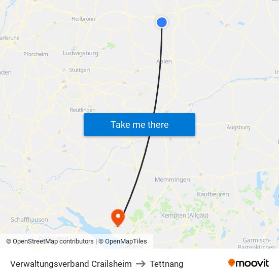 Verwaltungsverband Crailsheim to Tettnang map