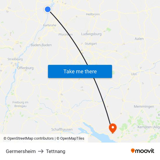 Germersheim to Tettnang map