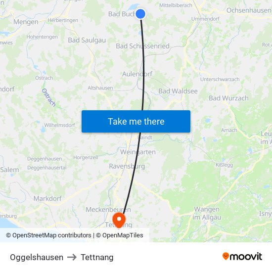 Oggelshausen to Tettnang map