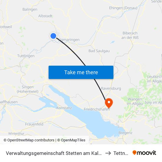 Verwaltungsgemeinschaft Stetten am Kalten Markt to Tettnang map