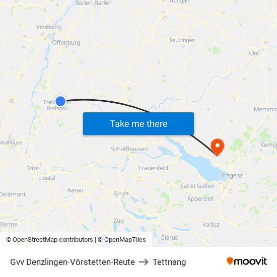 Gvv Denzlingen-Vörstetten-Reute to Tettnang map