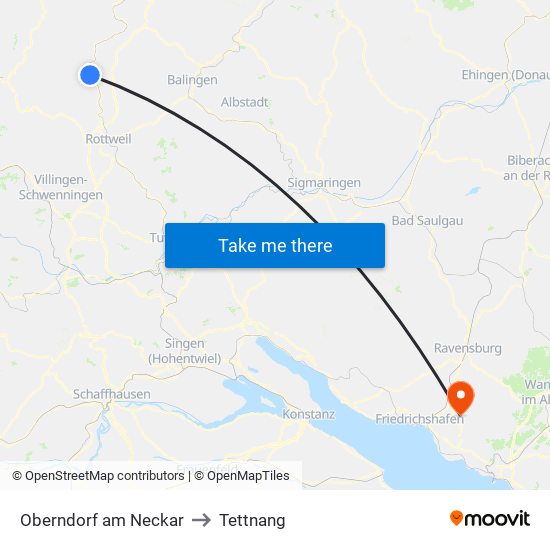 Oberndorf am Neckar to Tettnang map