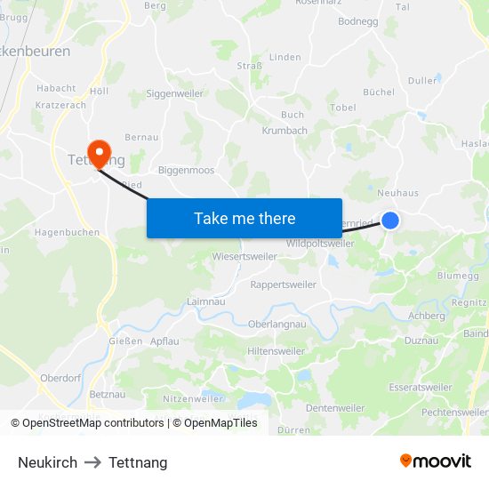 Neukirch to Tettnang map